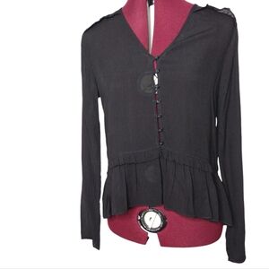 Sophie Rue NWOT size M Sheer black button up ruffle baby top blouse long sleeves